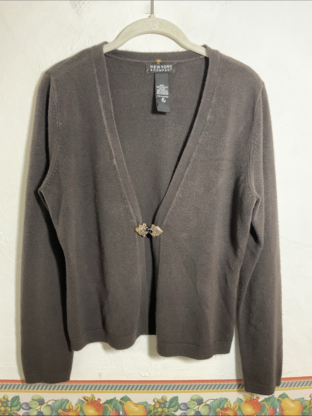 VTG NY & Co Brown Y2K Jewel Clasp Cardigan Sweater Size M